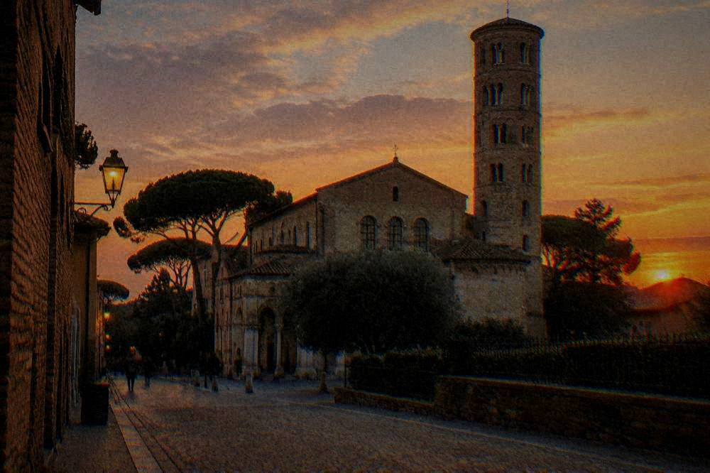 Evening light on the streets around the Basilica of San Francesco in Ravenna