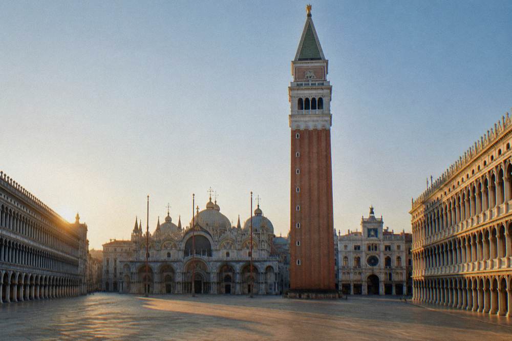 St Mark's Square in Venice with the basilica facade and campanile in daylight