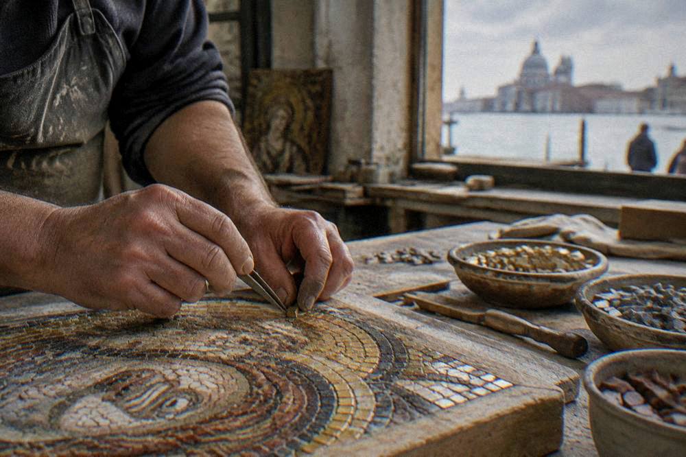 The interior of San Vitale in Ravenna with gold mosaics under the dome