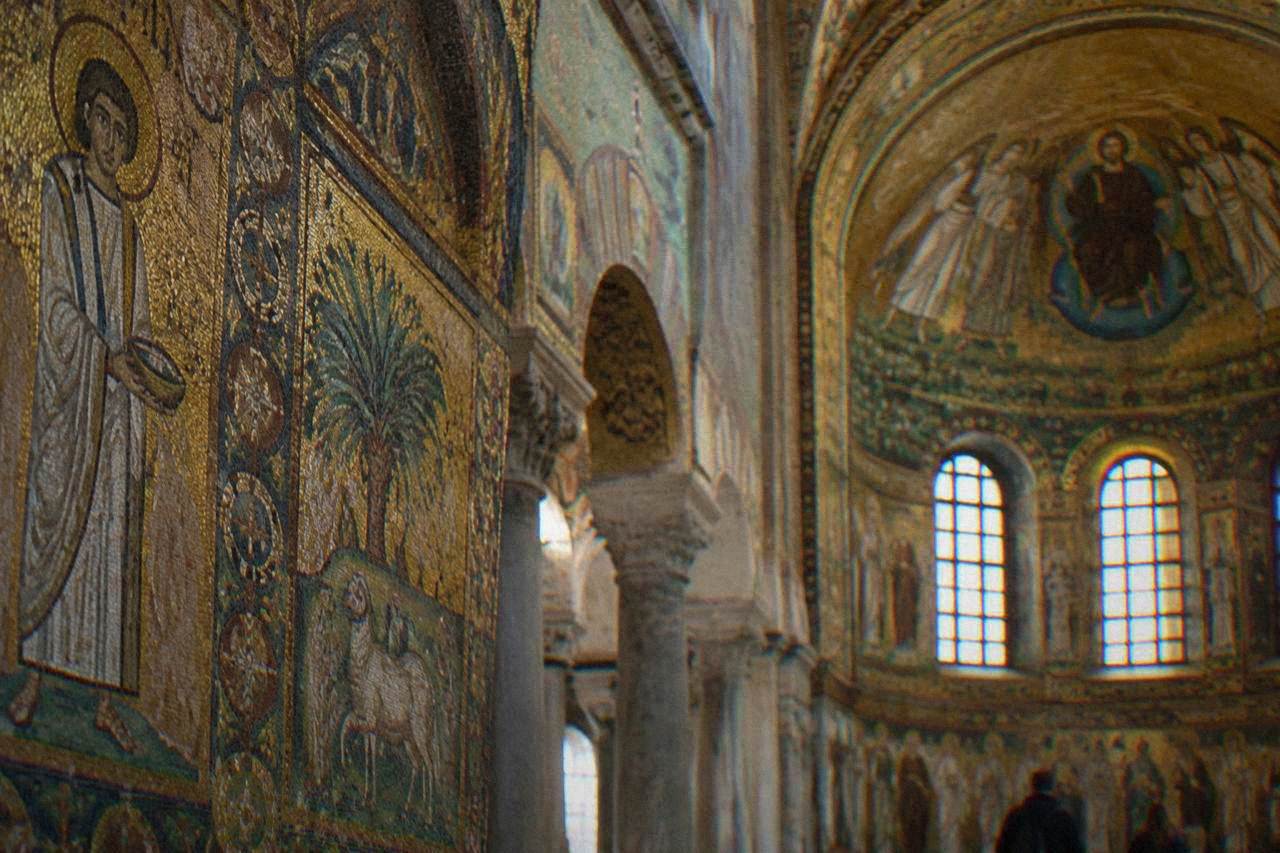 A gold-ground mosaic interior of an early Christian monument in Ravenna