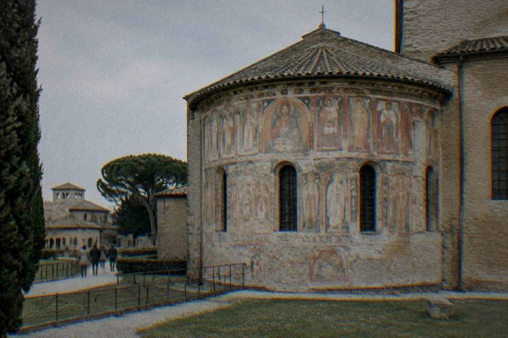 Frescoed apse of a basilica seen from the museum quarter at Classe
